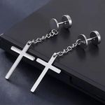 2 Piece Dangling Silver Cross Earrings - Ear Plugs, Punk, Goth, Alternative Photo 7