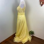 La Femme  Lemon Yellow Lace & Chiffon Gown  Embellished Dress Size 8 19882 Photo 4