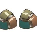 New Pastel Green Pink and Cream Enameled Good Tone Earrings for Pierced Ears Photo 0