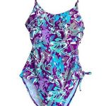 On the Beach Women’s Purple and Blue Floral Swimsuit, Sz 14 Photo 0