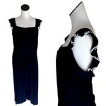 Loft NWT FLUTTER CROCHET DETAIL SQUARE NECKLINE BELTED MIDI DRESS BLACK Photo 1