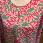 L.L. Bean Cardigan Sweater Lobster Print Pink Green Cotton Button Front Large Photo 2