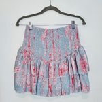Fanco Smocked Floral Blue and Pink Ruffle Skirt NWT Size Small Floral Mini Skirt Photo 2