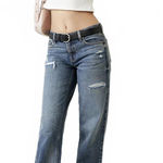 PacSun Jordyn Low Rise Straight Leg Jeans Ripped Dark Blue Wash NWT Cassie Sz 27 Photo 0