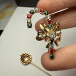 Rhinestone Christmas Holiday Lot Of 3 Brooch Pin Gold Tone Wreath / Candy Cane Photo 6
