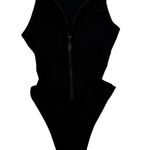 TA3 Black High Neck Zipper Lace Up Back Thong Slimming One piece Swimsuit Sz M Size M Photo 0