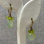 Gold Peridot Leverback Drop Earrings Gemstone Cluster Handmade Dainty Jewelry Green Photo 2