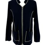 Misook Black Jacket Green Trim Knit Zip Front Blazer Career Office Work M Photo 1