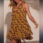 VICI  Tiered Baby Doll Dress XS Yellow Purple Floral‎ Mini Photo 1