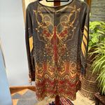 y2K Boho Damask Print Tattoo Design Long Sleeve Velvet Shirt size XL Brown Photo 5