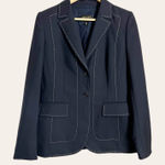 ESCADA Navy White Contrast Stitched Virgin Wool Classic Blazer Jacket Size M Blue Size M Photo 0