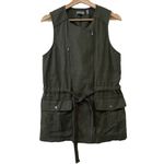 Athleta  Wanderabout 100% Linen Olive Green Utility Tunic Length Zip Vest S Photo 1