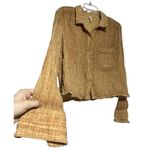 Daily Practice Women's Long Sleeve Button Down Cotton Crop Top Brown Size M Size M Photo 1
