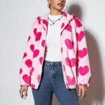 Women’s Plush Hooded Jacket Size Large Pink Hearts Photo 2