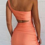 Unbranded One Shoulder Body Con Cut Out Mini Dress Orange Size L Photo 2