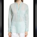 Vince Silk Blend Split-Neck Stripe Tunic Blouse Green White size Medium Photo 1