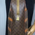 CELINE Macadam Blason Triumph Dark Brown Hand Bag Leather Stripes Authentic Photo 14