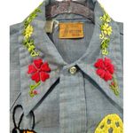 Rare 70's Sears Western Wear Chambray Shirt Hand Embroidered Folk Art Pearl Snap Size M Photo 2