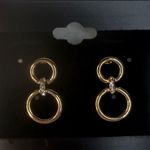 Gold Double Hoop Drop Earrings with Rhinestone Accent • Minimalist Chic Jewelry Photo 1