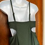 Aerie NWT Shine Rib Voop Cheeky One Piece Swimsuit Dark Green Large Photo 4