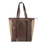 Liz Soto Brown Calf Hair Leather Tote Bag Handbag Chevron Tweed Photo 3