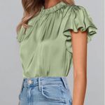 PRETTYGARDEN Green Satin Top Photo 0