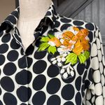 Etro Made in Italy 100% Silk Polka Dot Floral Embroidered Blouse Size 44/Medium Black Photo 10