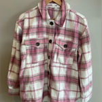 BP NWT NORDSTROM PLAID BRUSHED SHACKET IN IVORY-PINK PINKY PLAID Small Photo 0