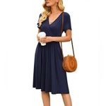 Navy Blue Midi Party Dress High Waist Surplice Front Popyoung Size Small NEW Photo 3