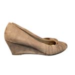 Seychelles Anthropology  Women's 9W Wide Taupe Suede Ruched Wedge Heel Shoes Photo 1