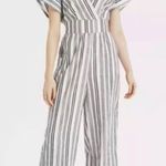 American Eagle Striped Wide Leg Jumpsuit Belted V Neck Cotton Linen Blend Sz M Photo 1