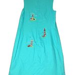Vintage 90s Tunic Dress Womens Size 10 Blue/Green Knee Length Light Houses Linen Blue Photo 4