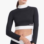 STAUD X NEW BALANCE Mock Neck Long Sleeve Crop Top Black and White Size S Photo 0
