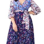 1901 Colorblock Floral V Neck Faux Wrap Tie at the Waist Dress Size 12 Photo 1