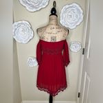 Umgee  Red Crocheted Lace Bell Sleeve Flowy Dress Size Medium Photo 5