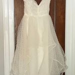 Lulus Favorite Event Ivory Swiss Dot Pleated Tiered Midi Dress Ivory size S Photo 4