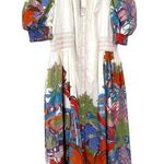 Anthropologie Maeve Puff Sleeve Smocked Shirt Dress Tropical Print Size XL Blue Photo 2