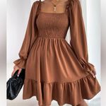 SheIn ⭐️ Brown Shirred Bodice Ruffle Flounce Dress M NWOT Photo 2