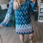 Xhilaration Blue Chevron Criss Cross Lace-Front Knee Length Boho Dress Size M Photo 0