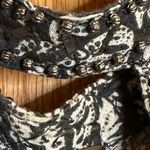 Free People Black & Gray Keyhole Neck Cold Shoulder Top. Beaded Neck & Sleeves Photo 5