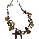 Cache Necklace Metal Chain Cross Disc Stones Beads Adjustable Match Top $68 NWT Photo 0
