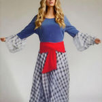Vintage 70s Gingham Maxi Dress Navy Blue Red Bow Medium Photo 1