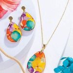 New Jose Of Columbia Touch Of Color Preserved Floral Necklace & Earrings Set Gold Photo 0