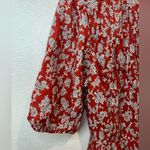 Madewell  Pintucked Puff Sleeve Red Floral Midi Dress Size‎ 2 Photo 7