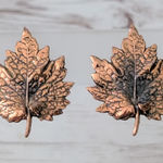 Vintage Screw On Earrings Copper Tone 1.25" Maple Leaf Orange Photo 0