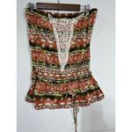Weavers Boho Crochet Trim Printed Peplum Tube Top Rust Olive‎ Size XL NWT Photo 2
