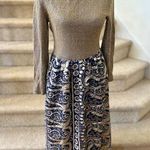 Vintage 60s/70s Metallic Gold & Navy Brocade Turtleneck Hostess Maxi Dress Photo 0