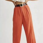 Free People  Pants Wide Leg Orange Pleated‎ Pockets High Waisted Trousers Linen Photo 0