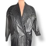 wilson's leather Vintage  Black Long Trench Coat Suede Embossed Floral Detail Photo 1