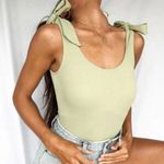 Princess Polly Sage Green Shoulder Tie Bodysuit Photo 0